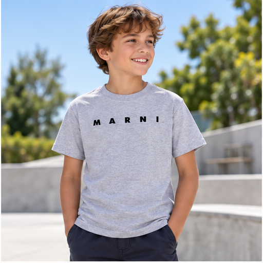 Youth Kids Marni Cotton T-Shirt | Color: Grey | Image 2