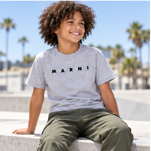 Youth Kids Marni Cotton T-Shirt | Color: Grey | Image 4