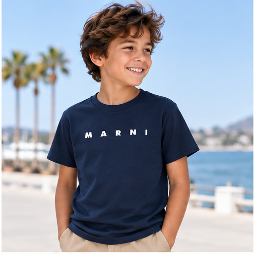 Youth Kids Marni Cotton T-Shirt | Color: Navy | Image 2