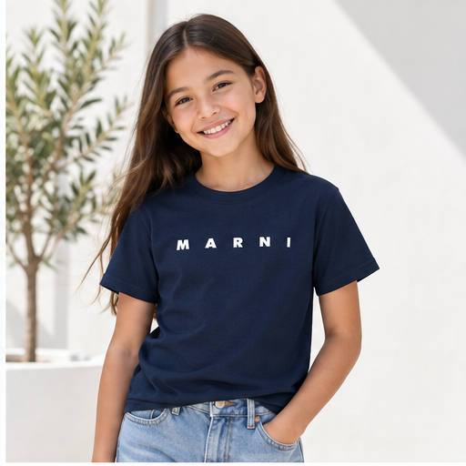 Youth Kids Marni Cotton T-Shirt | Color: Navy | Image 3