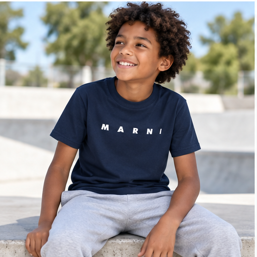 Youth Kids Marni Cotton T-Shirt | Color: Navy | Image 4