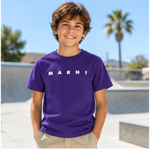 Youth Kids Marni Cotton T-Shirt | Color: Purple | Image 2