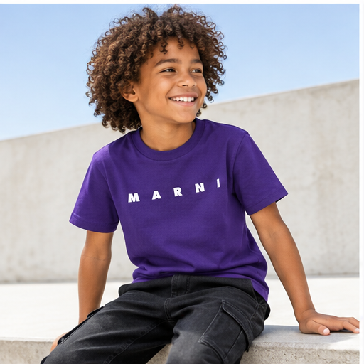 Youth Kids Marni Cotton T-Shirt | Color: Purple | Image 4