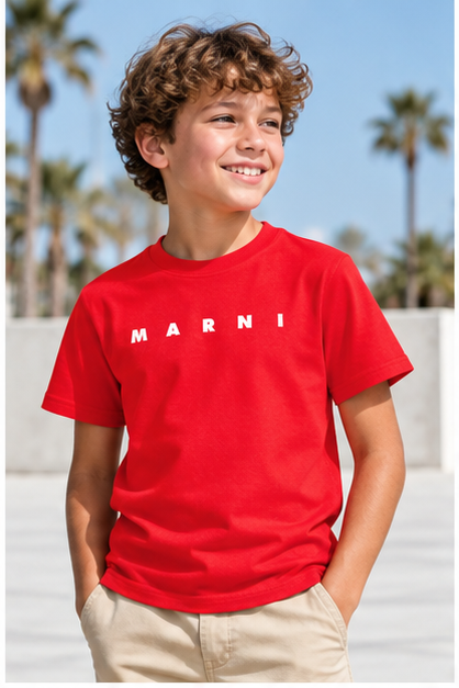 Youth Kids Marni Cotton T-Shirt | Color: Red | Image 2