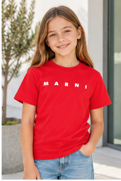 Youth Kids Marni Cotton T-Shirt | Color: Red | Image 3