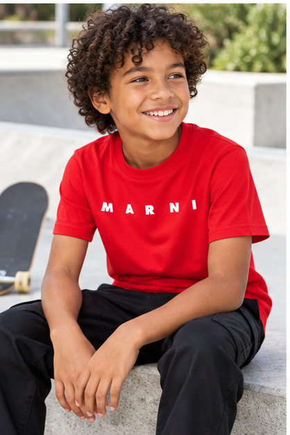 Youth Kids Marni Cotton T-Shirt | Color: Red | Image 4
