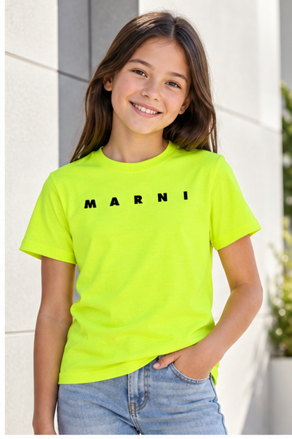 Youth Kids Marni Cotton T-Shirt | Color: Safety Green | Image 3