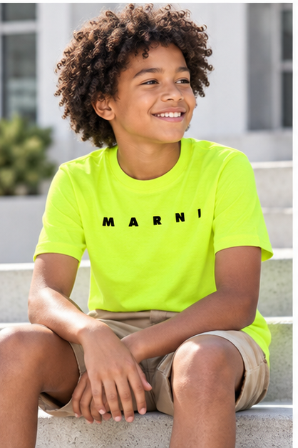 Youth Kids Marni Cotton T-Shirt | Color: Safety Green | Image 4