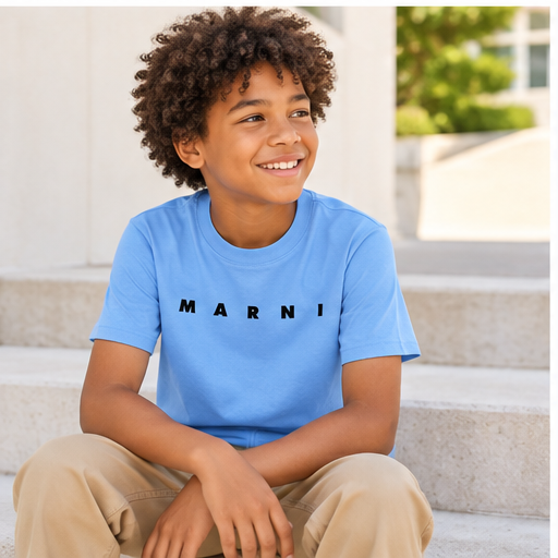Youth Kids Marni Cotton T-Shirt | Color: Sky Blue | Image 4