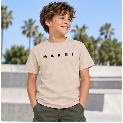 Youth Kids Marni Cotton T-Shirt | Color: Tan | Image 2