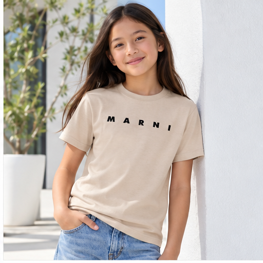 Youth Kids Marni Cotton T-Shirt | Color: Tan | Image 3