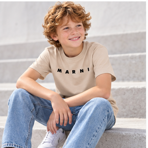 Youth Kids Marni Cotton T-Shirt | Color: Tan | Image 4