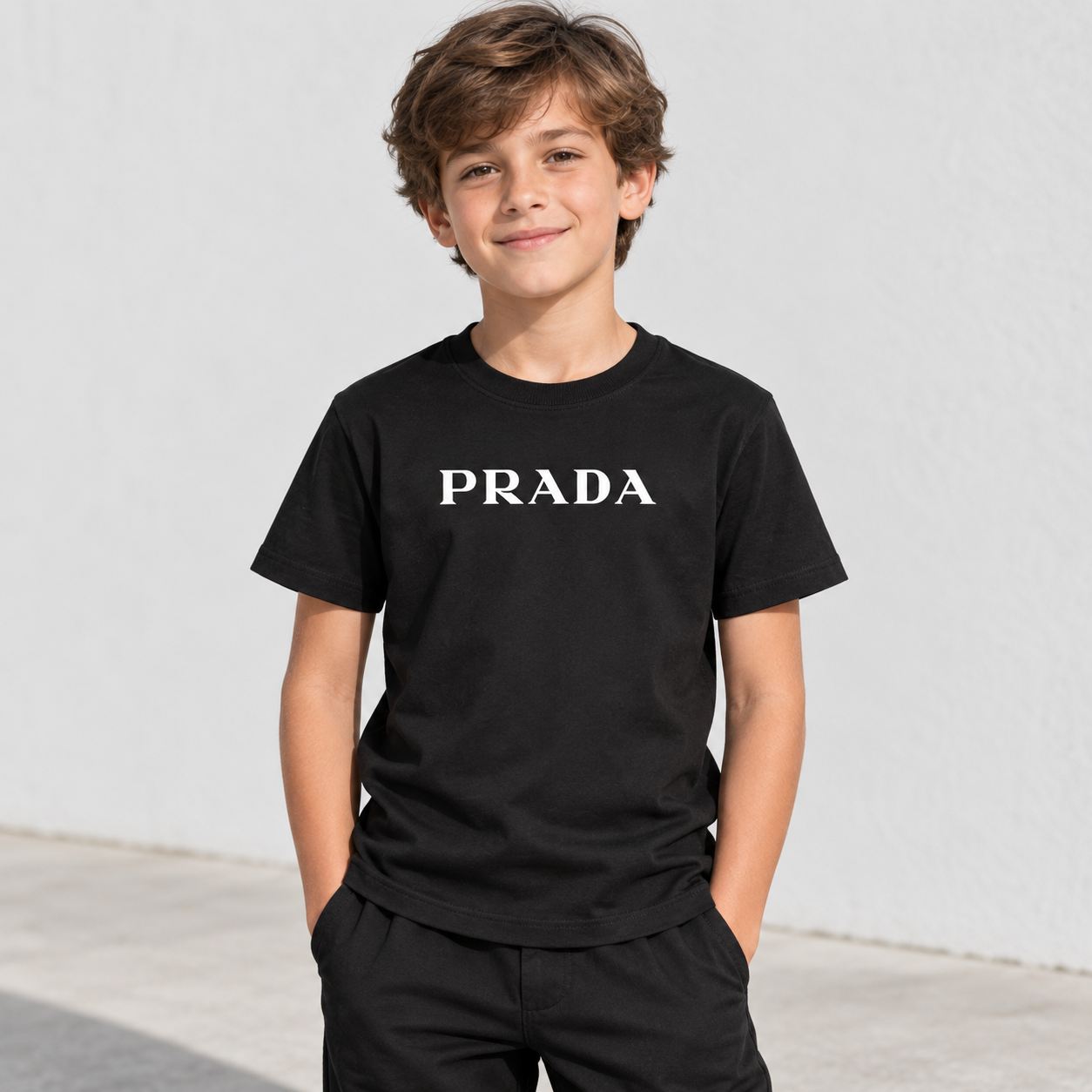 Youth Kids Prada Cotton T-Shirt - Black - lifestyle