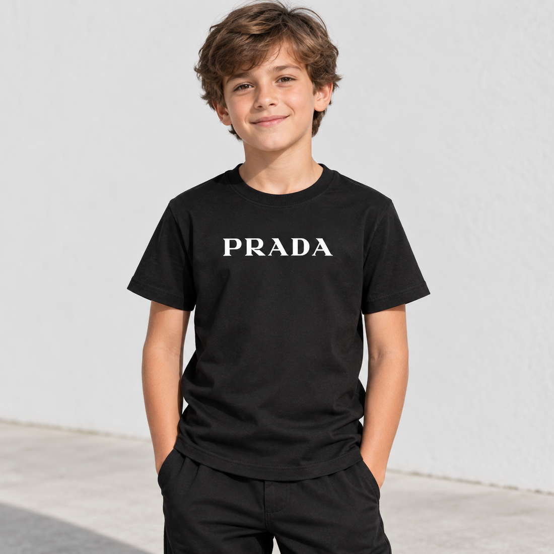 Youth Kids Prada Cotton T-Shirt - Black - lifestyle