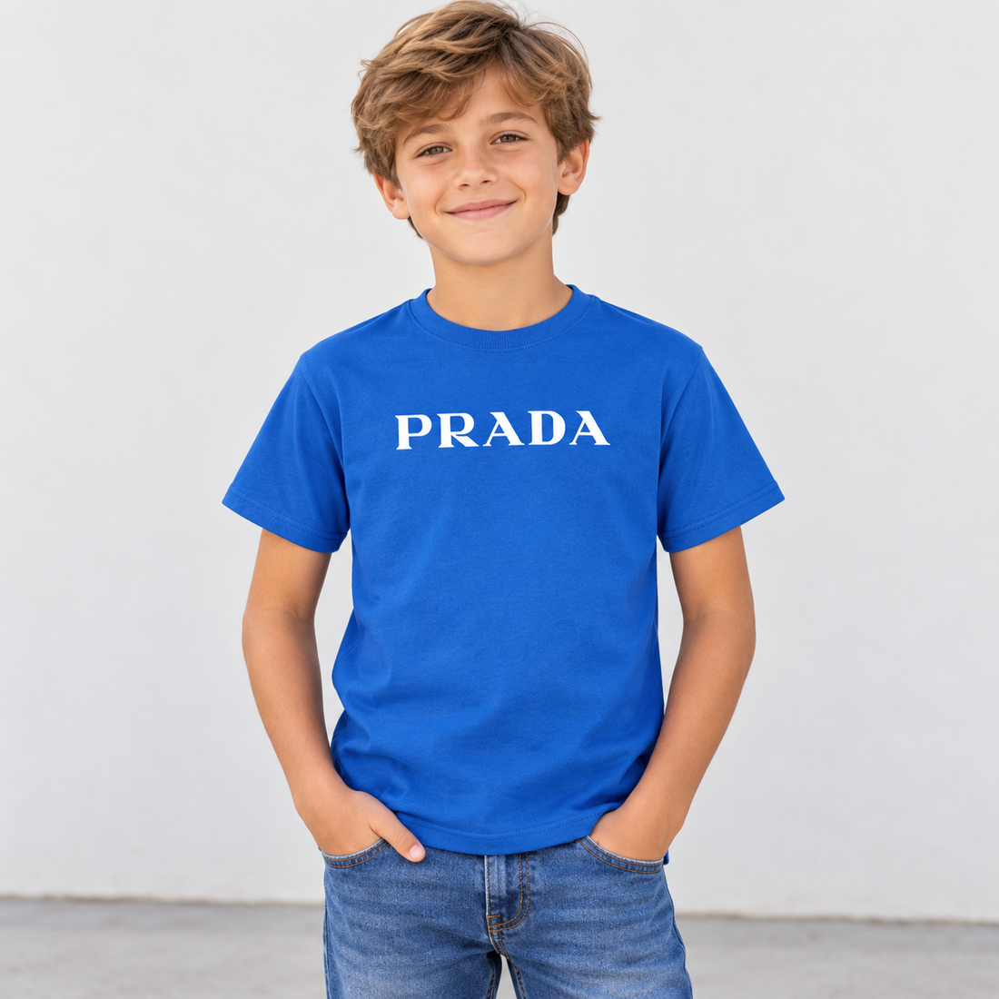 Youth Kids Prada Cotton T-Shirt - Blue - lifestyle