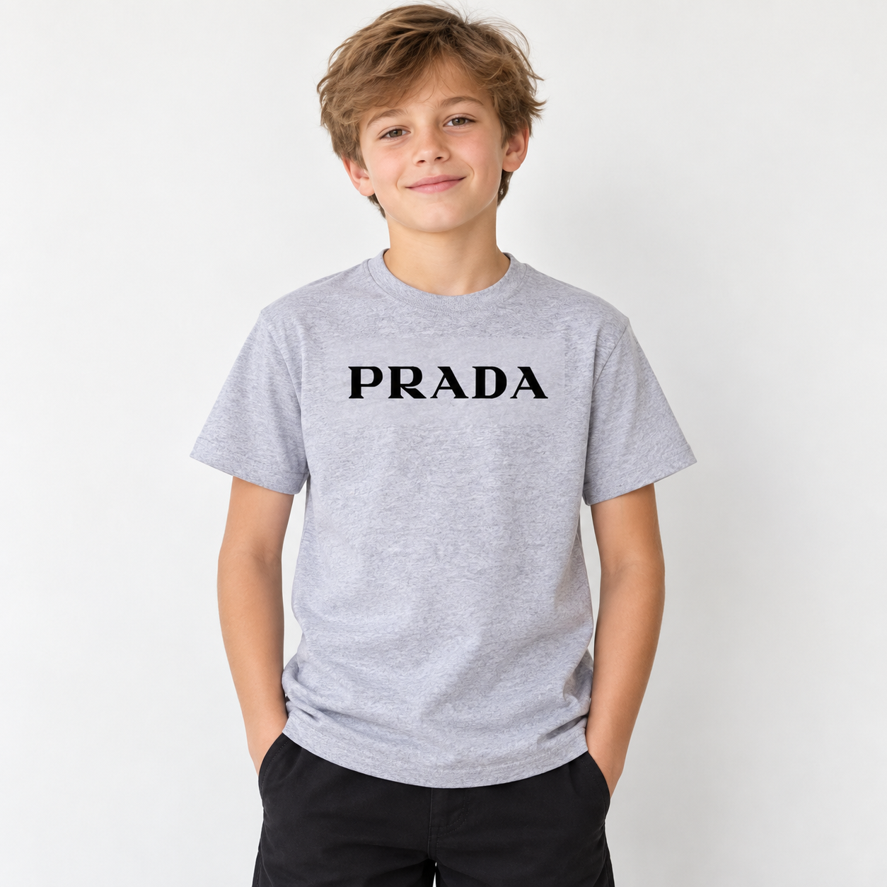 Youth Kids Prada Cotton T-Shirt - Grey - lifestyle