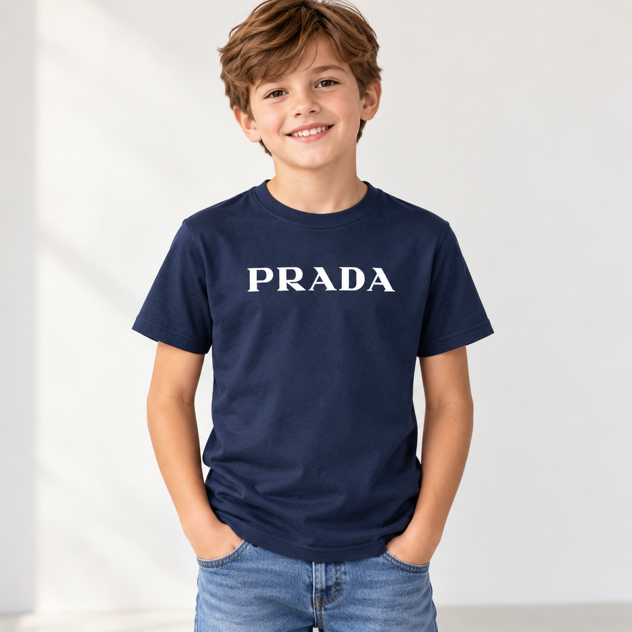 Youth Kids Prada Cotton T-Shirt - Navy - lifestyle