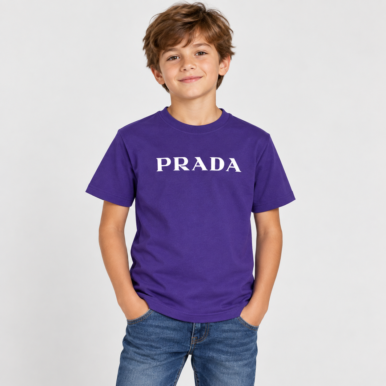 Youth Kids Prada Cotton T-Shirt - Purple - lifestyle