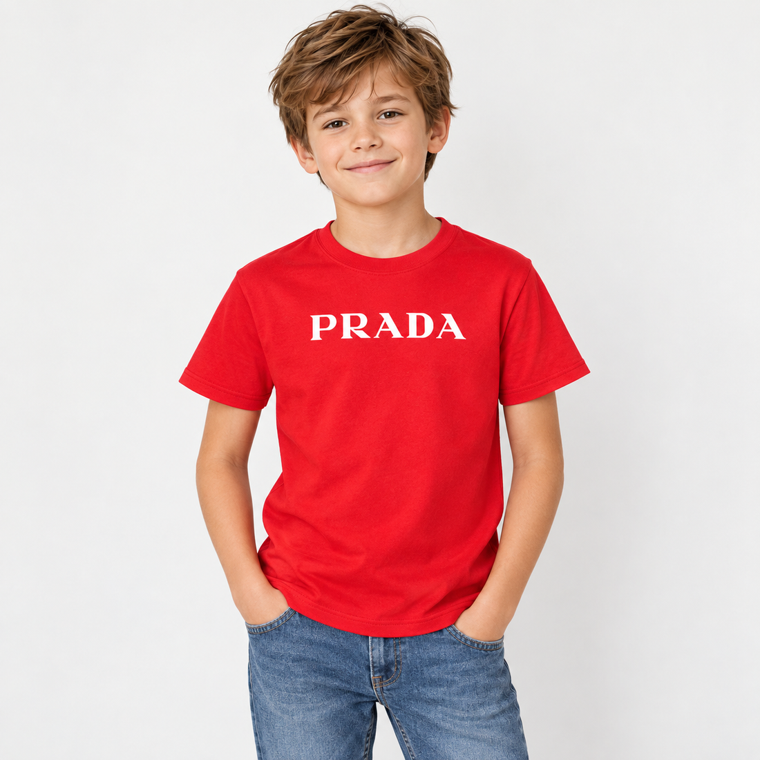 Youth Kids Prada Cotton T-Shirt - Red - lifestyle