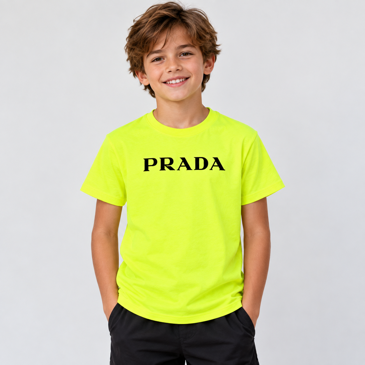 Youth Kids Prada Cotton T-Shirt - Safety Green - lifestyle