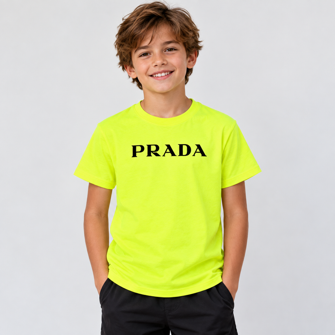 Youth Kids Prada Cotton T-Shirt - Safety Green - lifestyle