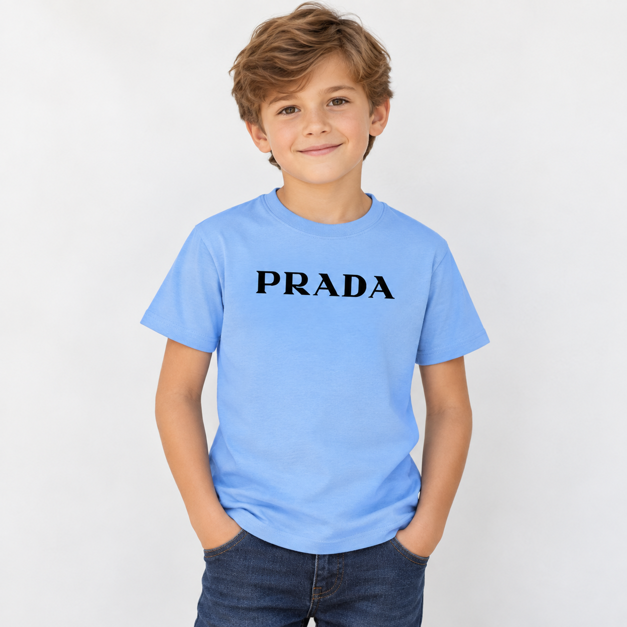 Youth Kids Prada Cotton T-Shirt - Sky Blue - lifestyle
