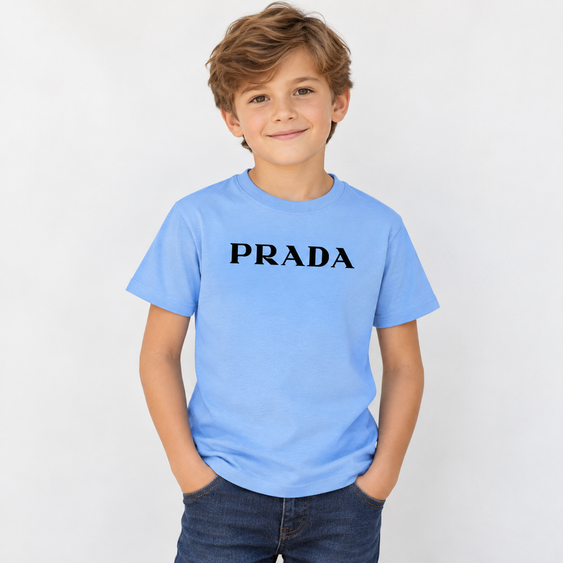 Youth Kids Prada Cotton T-Shirt - Sky Blue - lifestyle