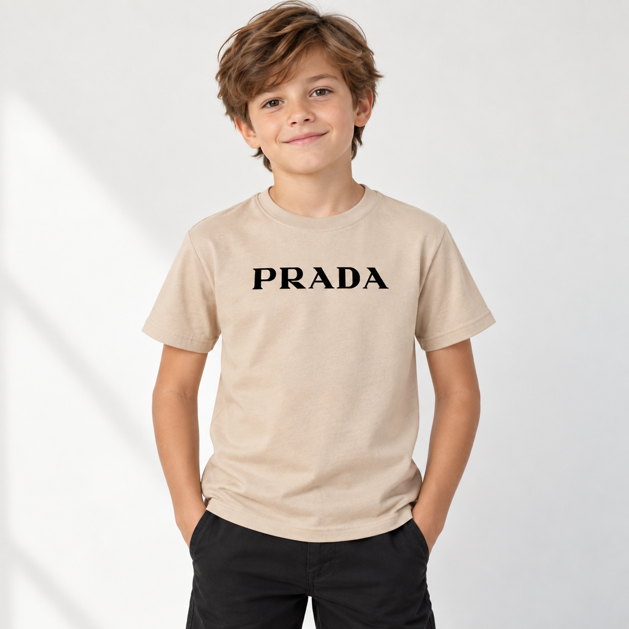 Youth Kids Prada Cotton T-Shirt - Tan - lifestyle