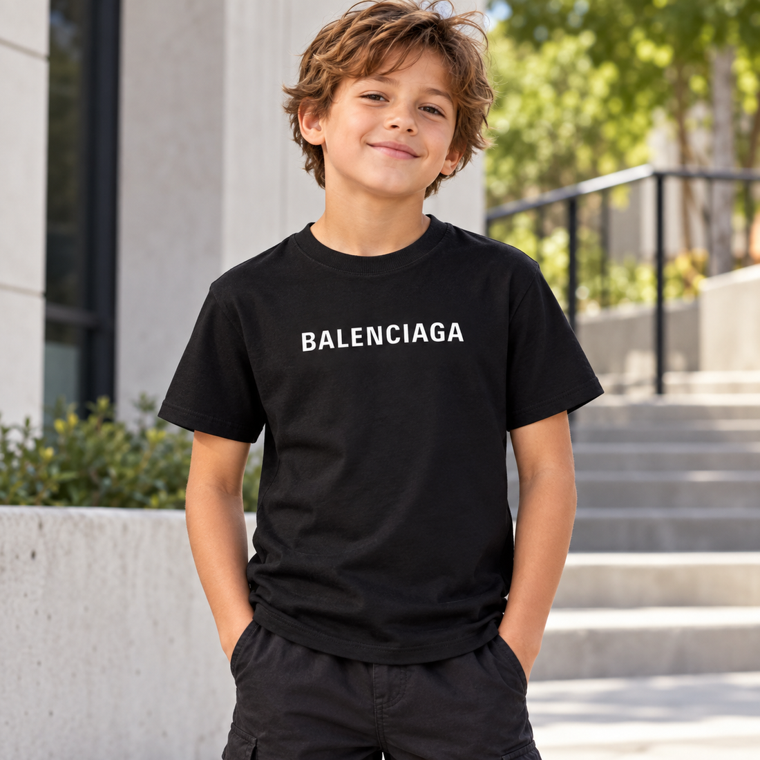Youth Kids Balenciaga Cotton T-Shirt black lifestyle view