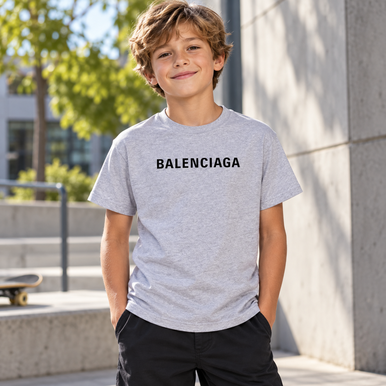Youth Kids Balenciaga Cotton T-Shirt grey lifestyle view