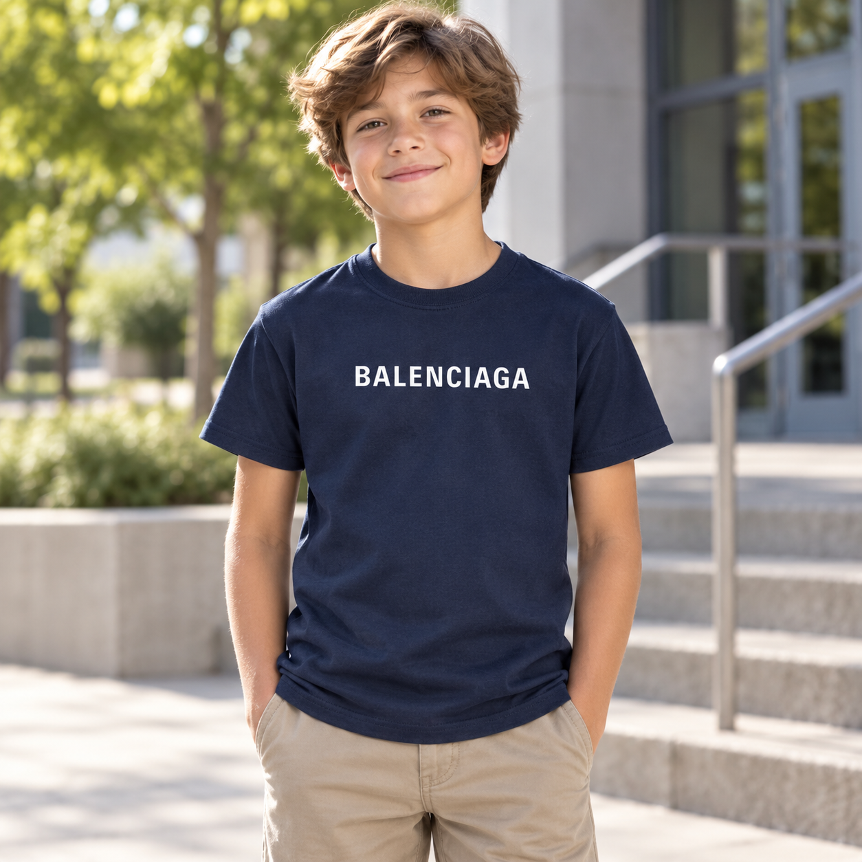 Youth Kids Balenciaga Cotton T-Shirt navy lifestyle view