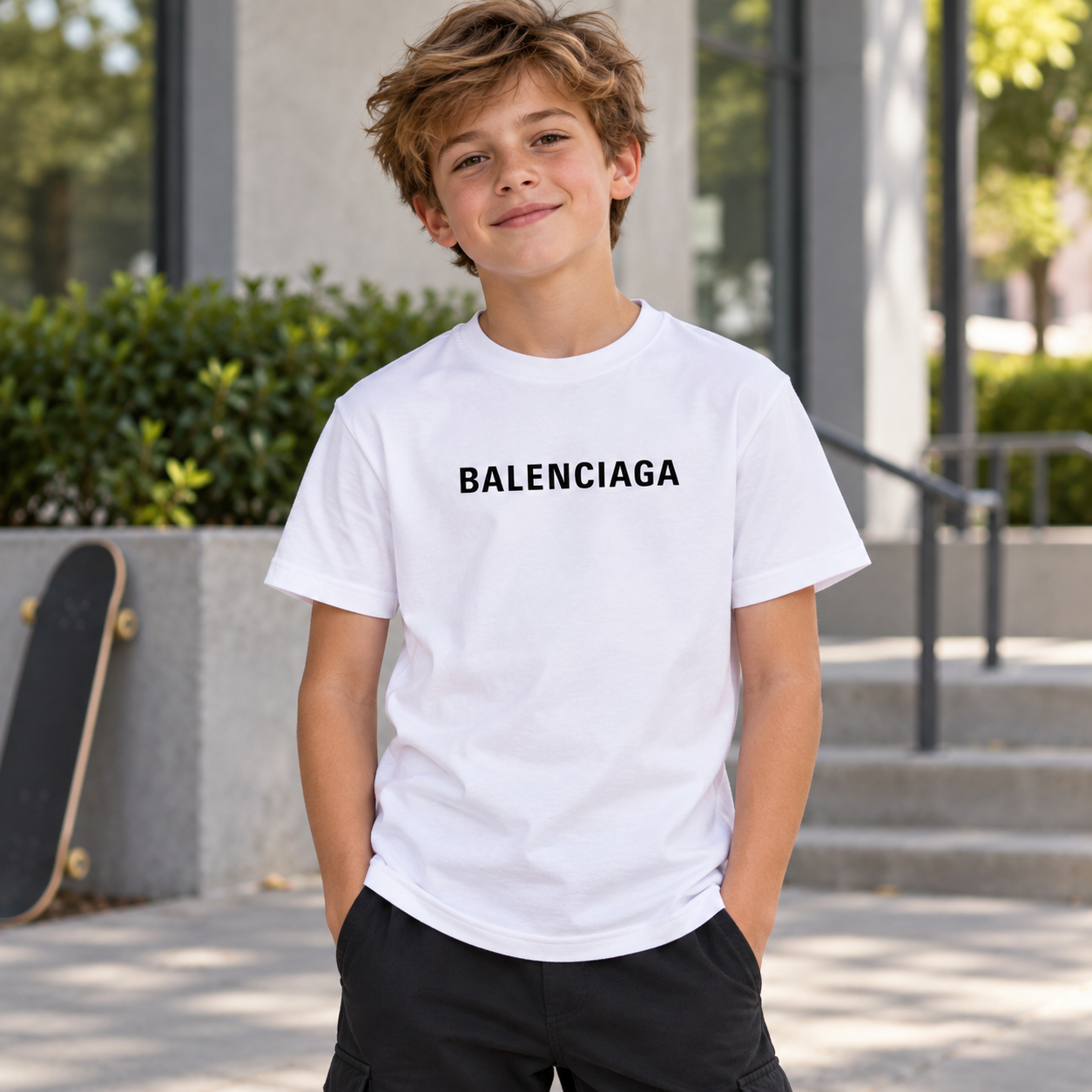 Youth Kids Balenciaga Cotton T-Shirt white lifestyle view